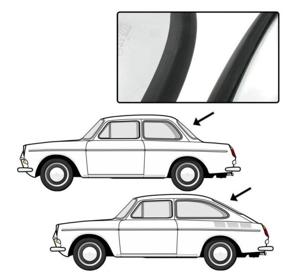 Heckscheibendichtung ohne Nut für Zierleiste VW Typ3 Fastback Notchback 312845121F 311845121D 311845121B